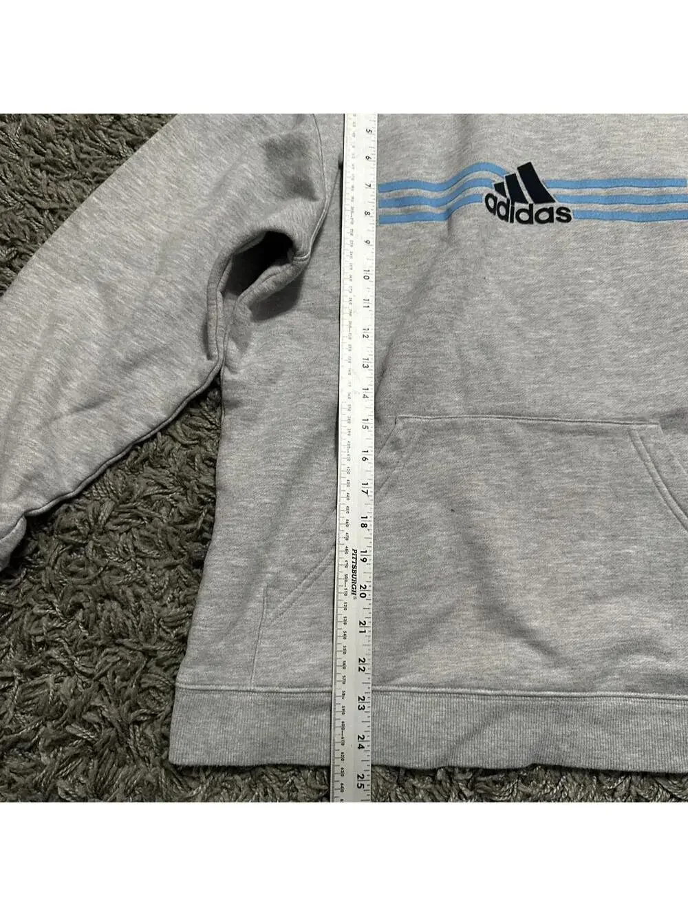 Y2K Adidas Boys (Kids) Large Gray Hoodie with Baby Blue Logo Fits Women’s S